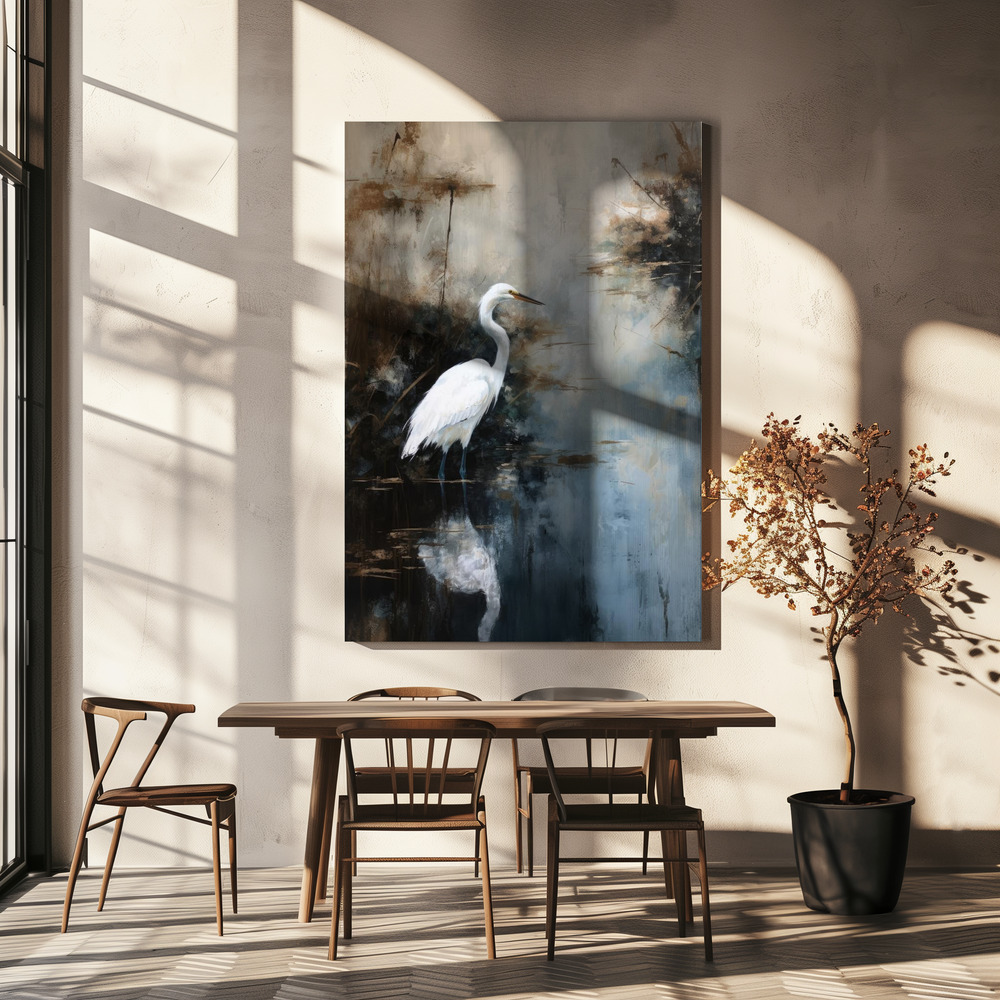 Lærred - Egret in Lake over spisebordet