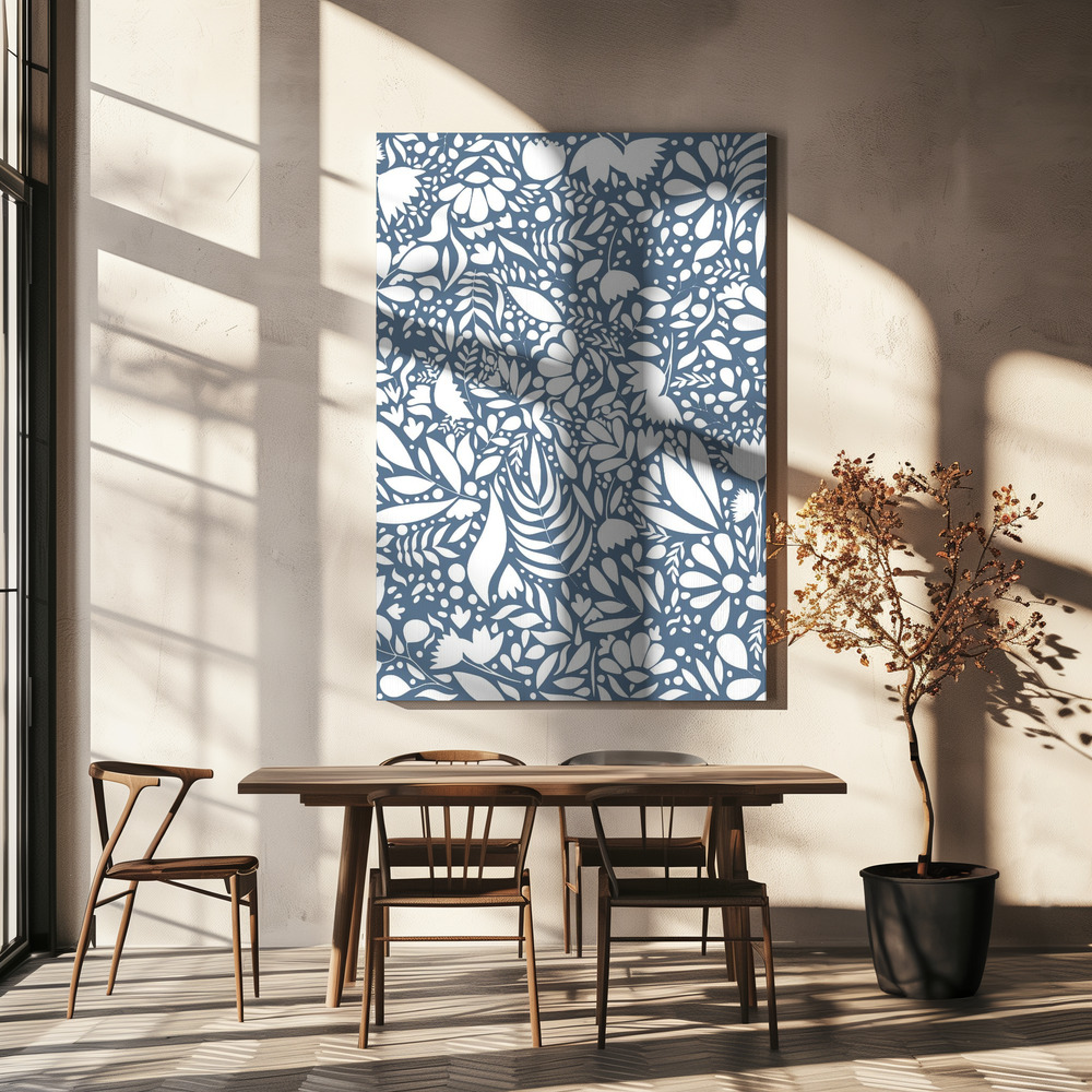 Lienzo - Scandi blue white pattern 1 sobre la mesa del comedor