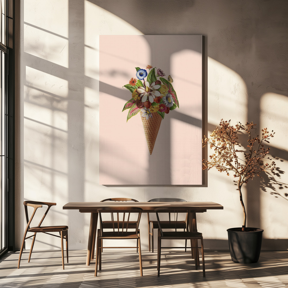 Lærred - Botanical pink ice cream over spisebordet