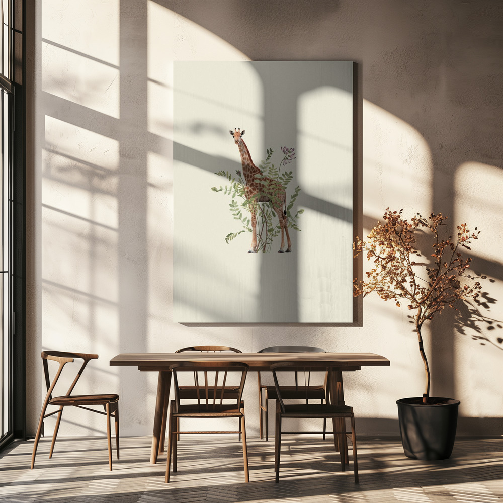 Stampe su tela - Floral giraffe sopra il tavolo da pranzo