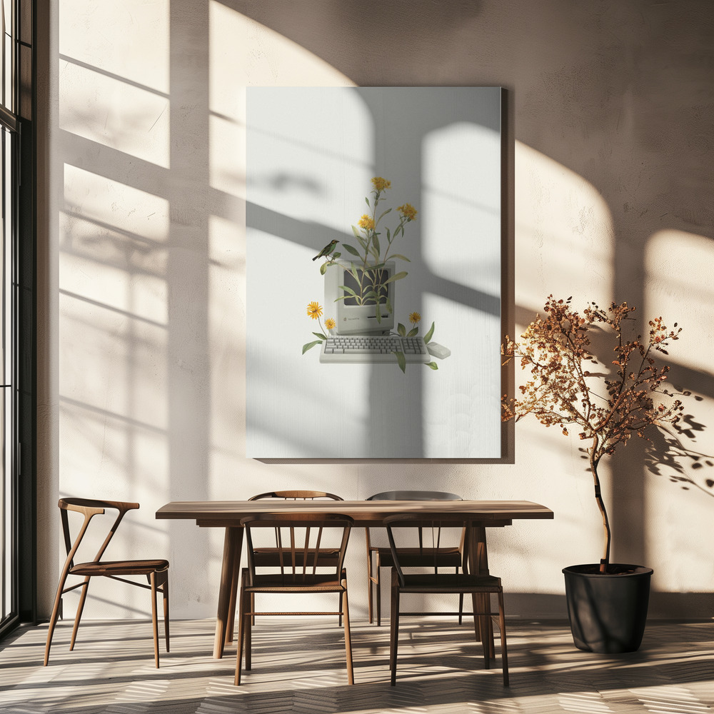 Canvas print - Floral vintage computer over dining table