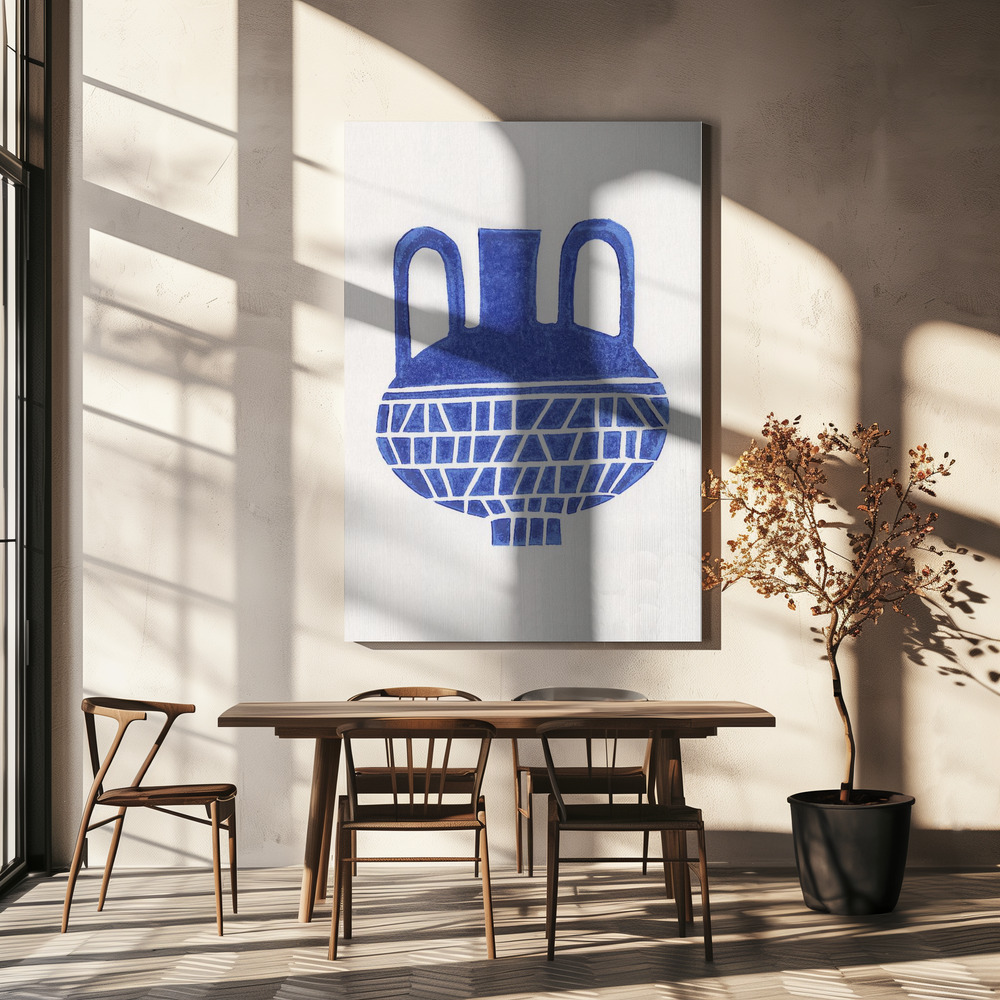 Lienzo - Linocut Vase #6 sobre la mesa del comedor
