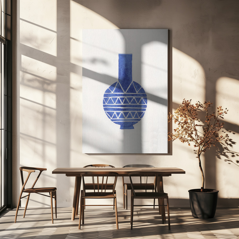 Lienzo - Linocut Vase #8 sobre la mesa del comedor