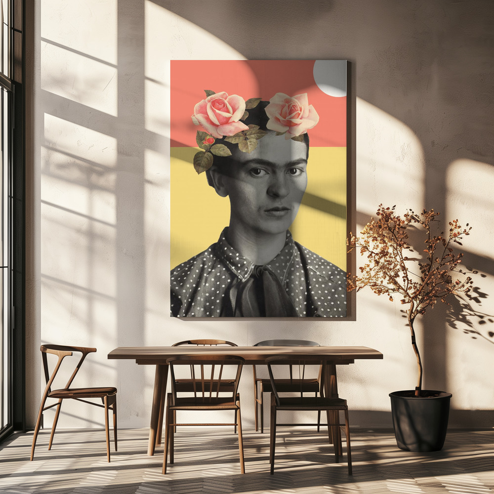 Lienzo - Frida Kahlo sobre la mesa del comedor