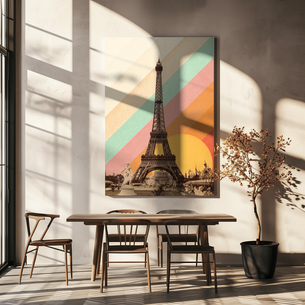 Toile - Eiffel Tower Rainbow table de salle à manger