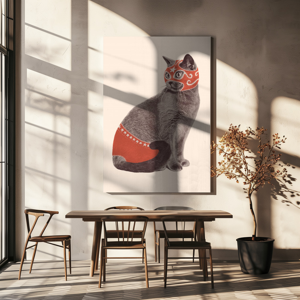 Leinwandbild - Chat Catcheur über dem Esstisch
