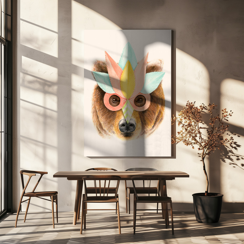 Lienzo - Bear Paper Mask sobre la mesa del comedor