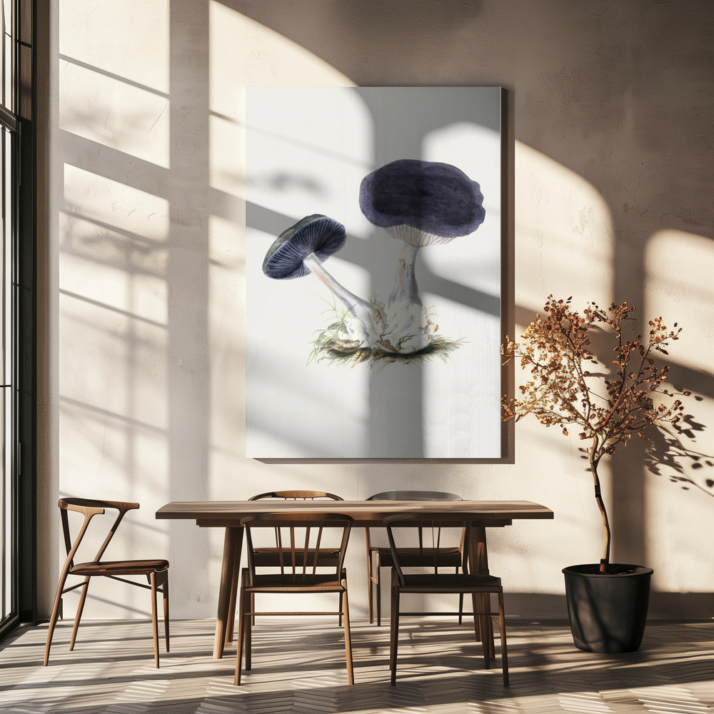 Canvas print - Vintage Violet Webcap Mushroom over dining table