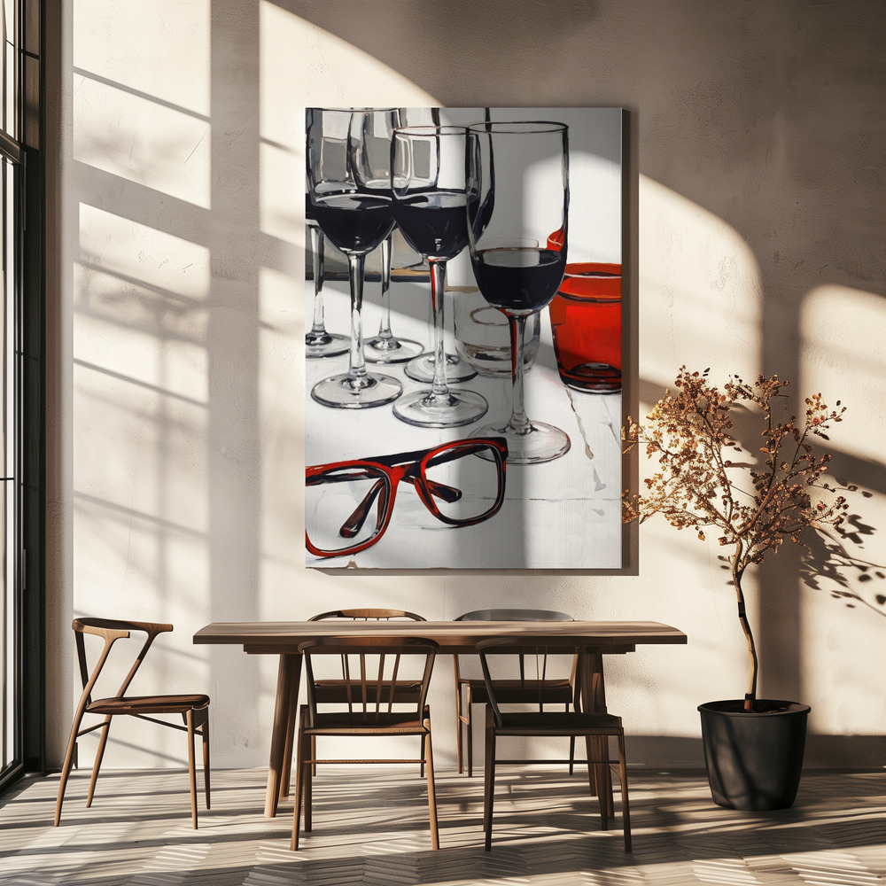 Lærred - Still Life With Red Glasses over spisebordet