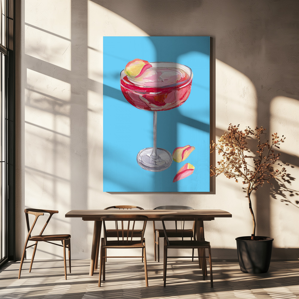 Canvas schilderi - Sparkling Rose Gin Cocktail boven eettafel