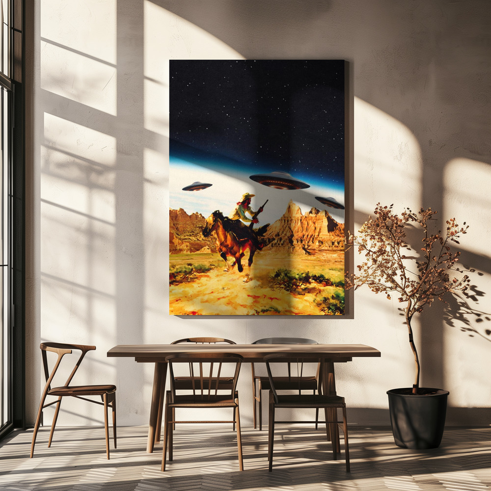 Canvas print - UFO Space Chase over dining table