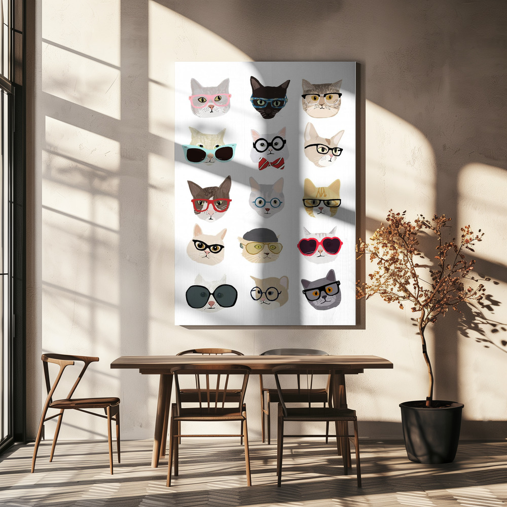 Canvastavla Cats With Glasses - Tavla över matbord