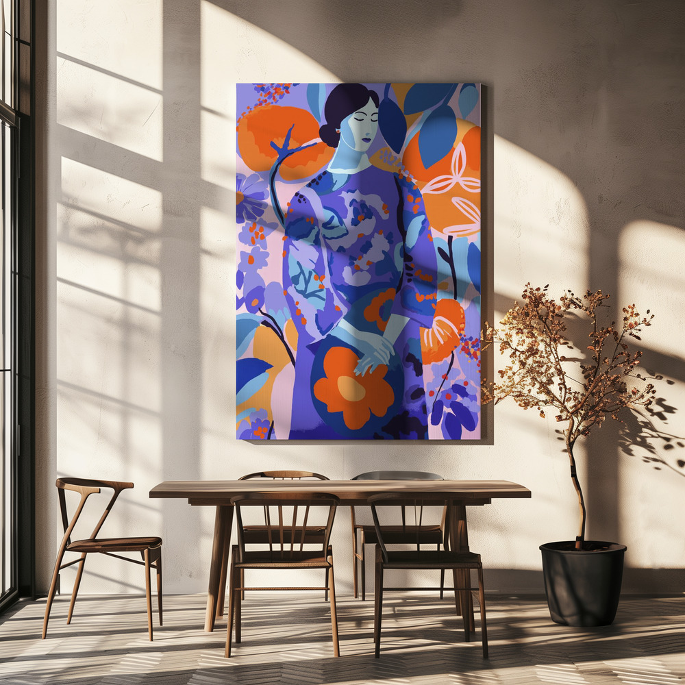 Canvas print - Woman In Flower Garden over dining table