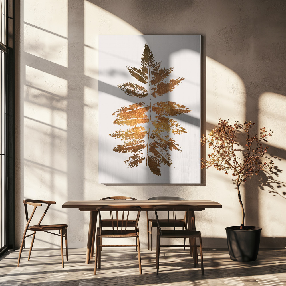 Stampe su tela - Oak Leaf Print   Gold sopra il tavolo da pranzo