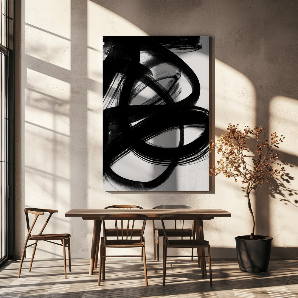 Lærred - Abstract Brush Strokes 5 A1 over spisebordet