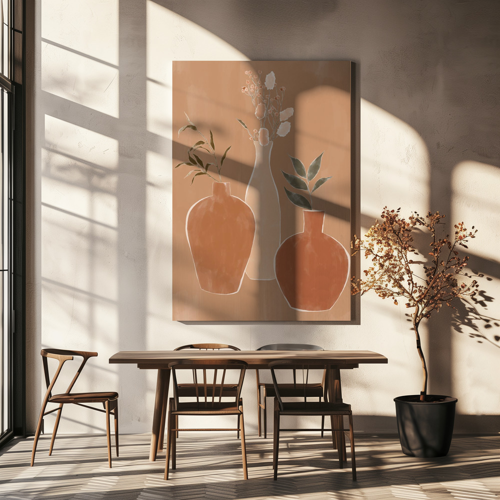 Lærred - Set of Flower Vases over spisebordet