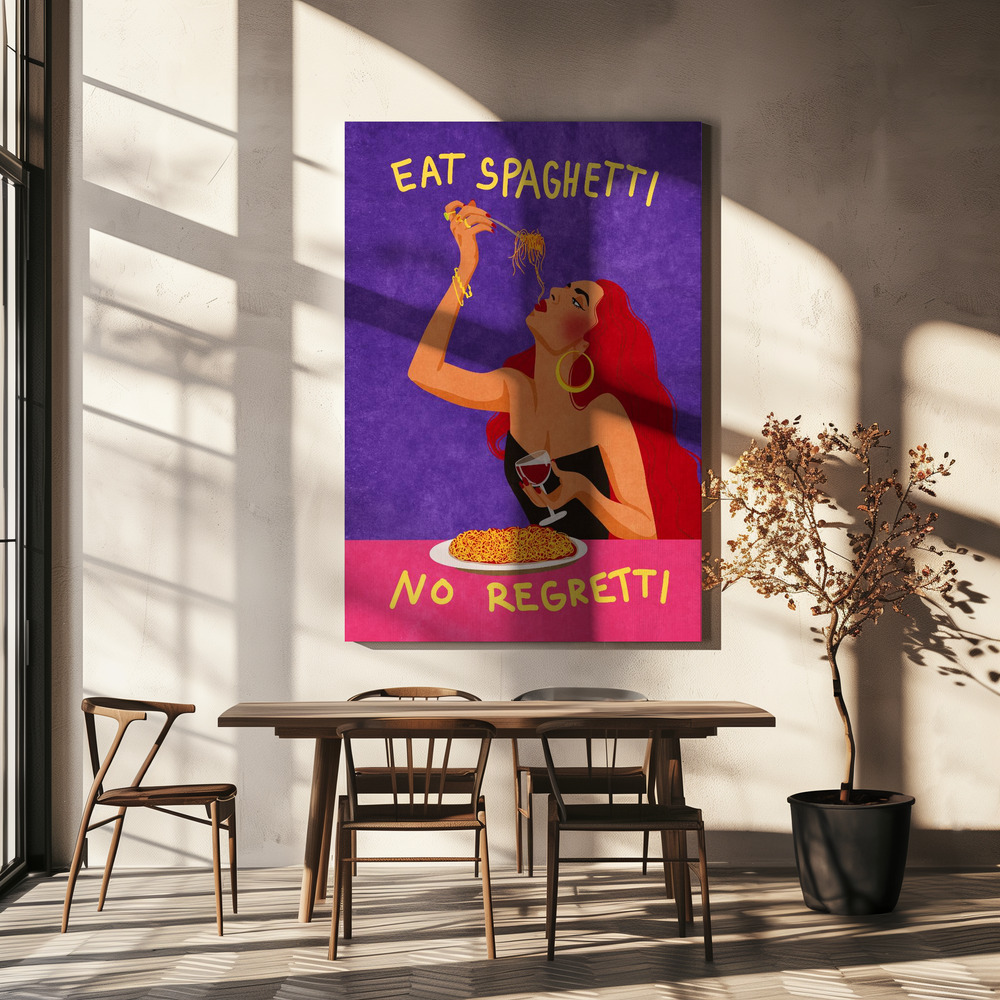 Canvas print - Eat spaghetti no regretti over dining table