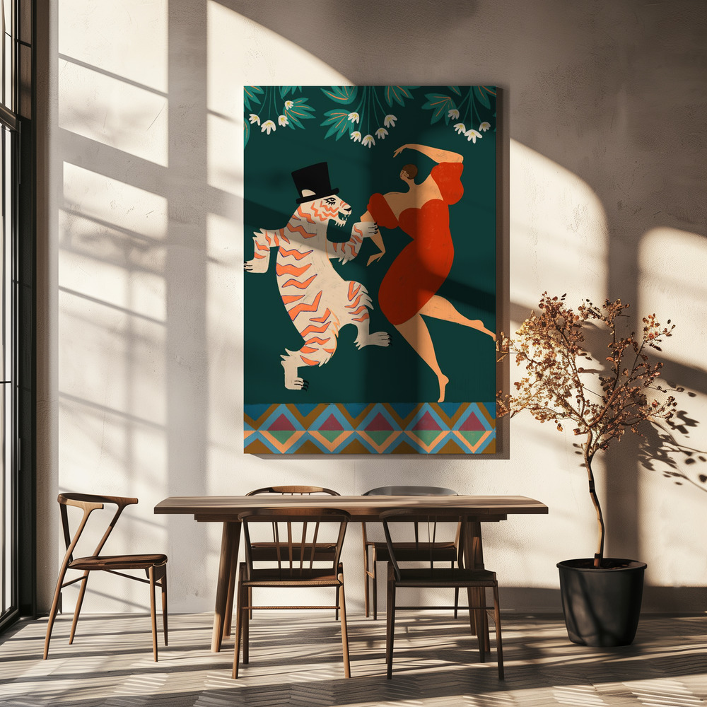 Lienzo - A Date With a Wild Cat sobre la mesa del comedor