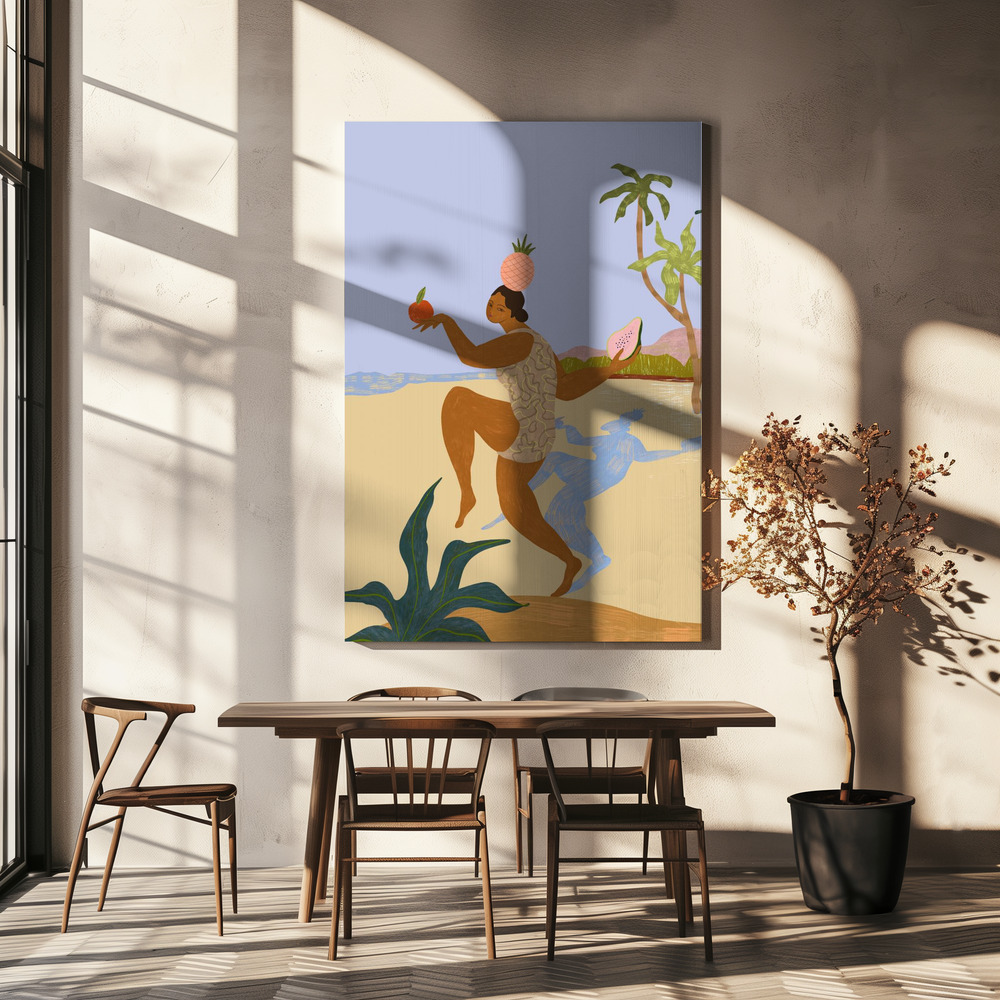 Lienzo - Balancing Act sobre la mesa del comedor