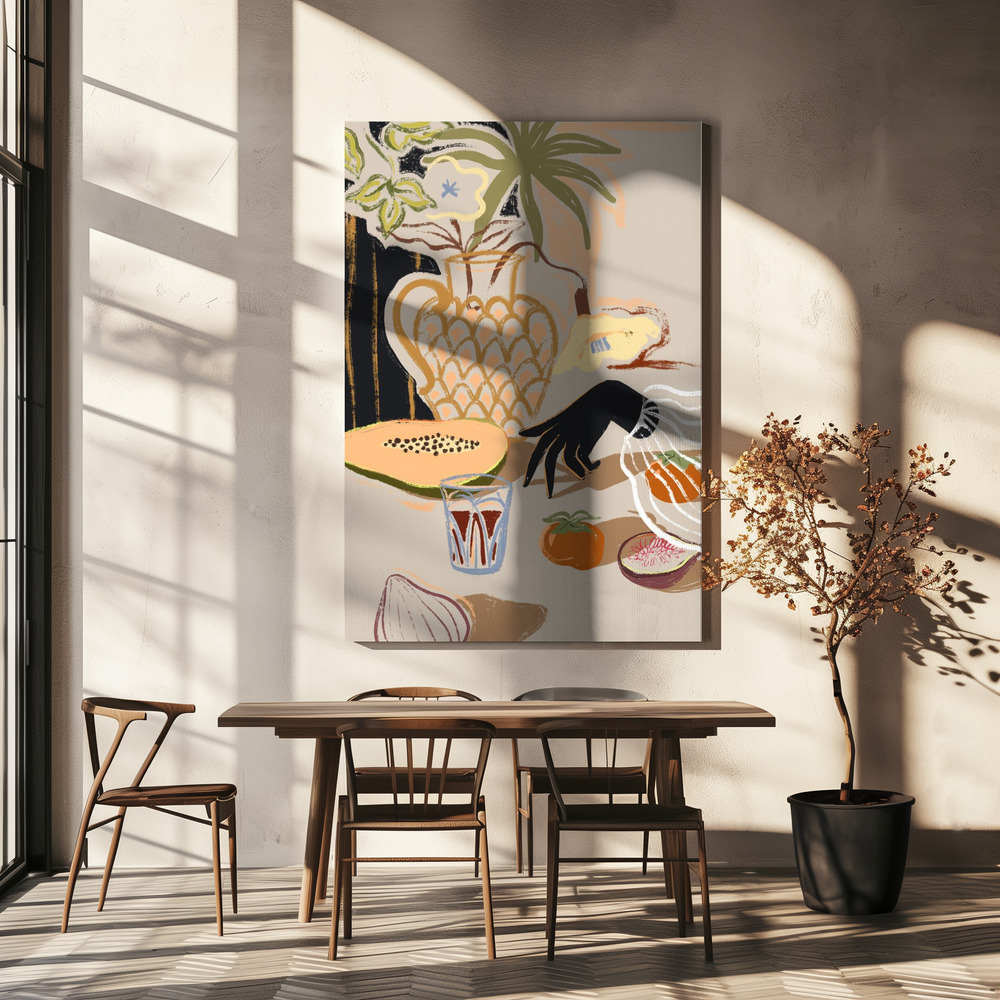 Lienzo - Fruitful Spread sobre la mesa del comedor