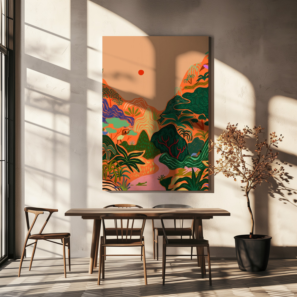 Lienzo - Hidden Paradise No2 sobre la mesa del comedor