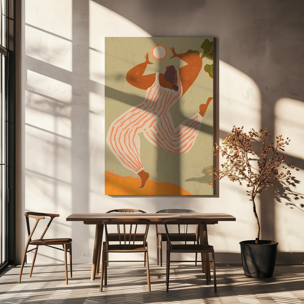 Lienzo - Reach For The Sun sobre la mesa del comedor