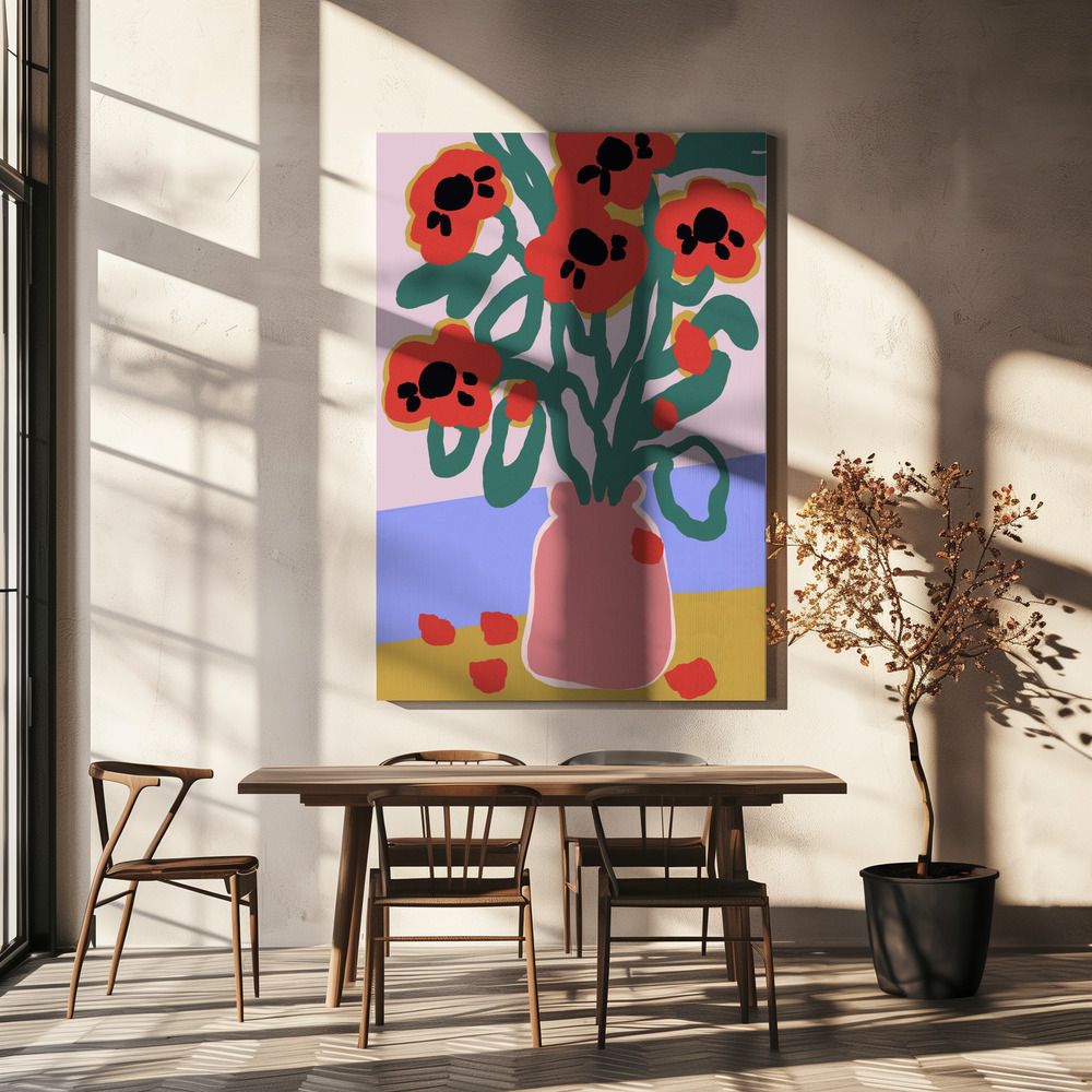 Lærred - Poppy In Pink Vase over spisebordet