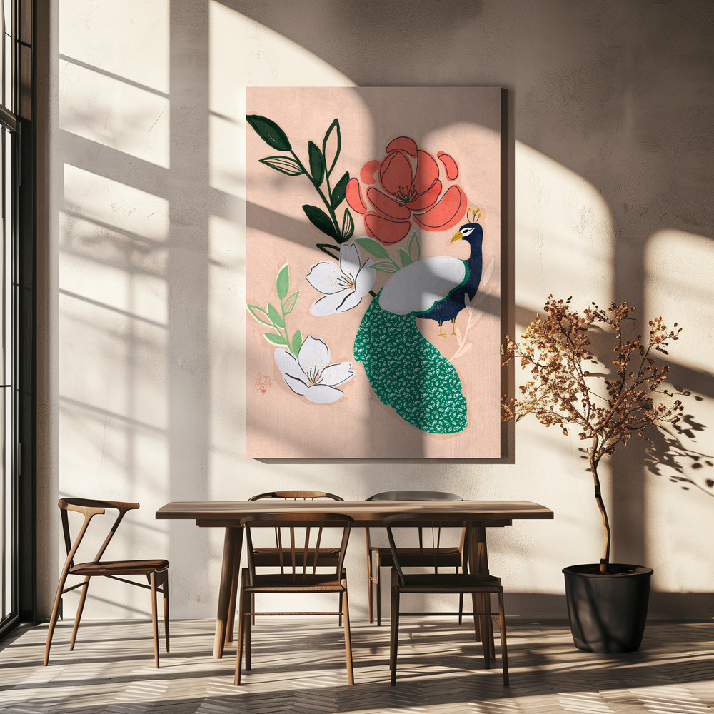 Canvastavla Peacock and Florals Erum Khalili - Tavla över matbord