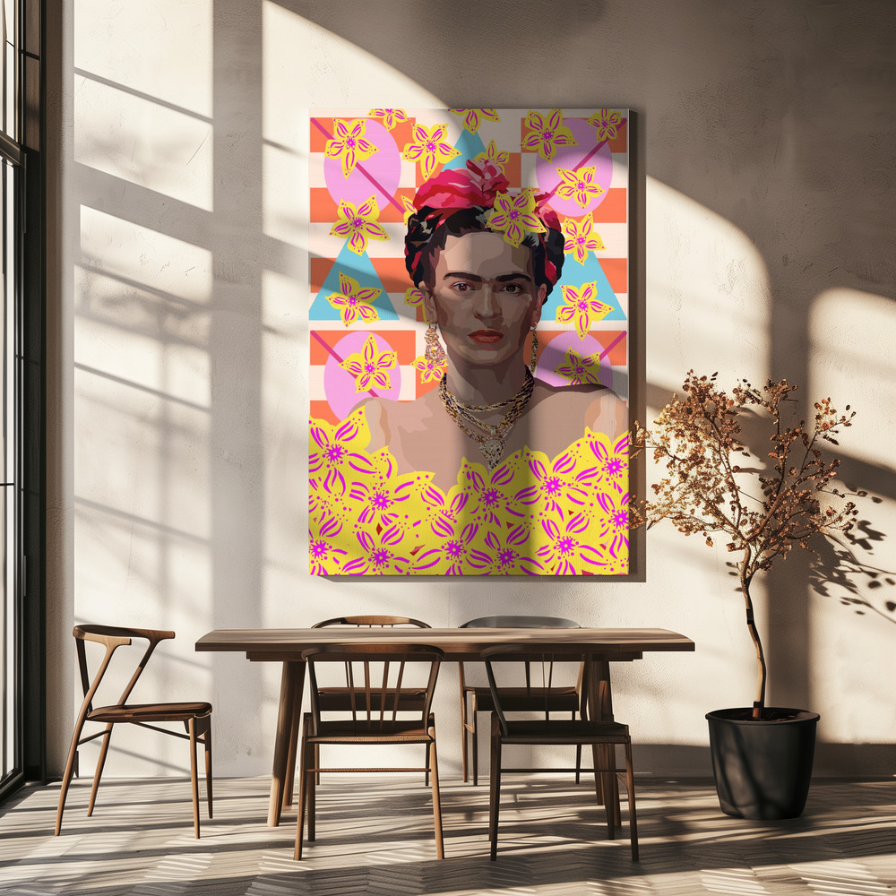 Canvas print - Frida with flowers over dining table