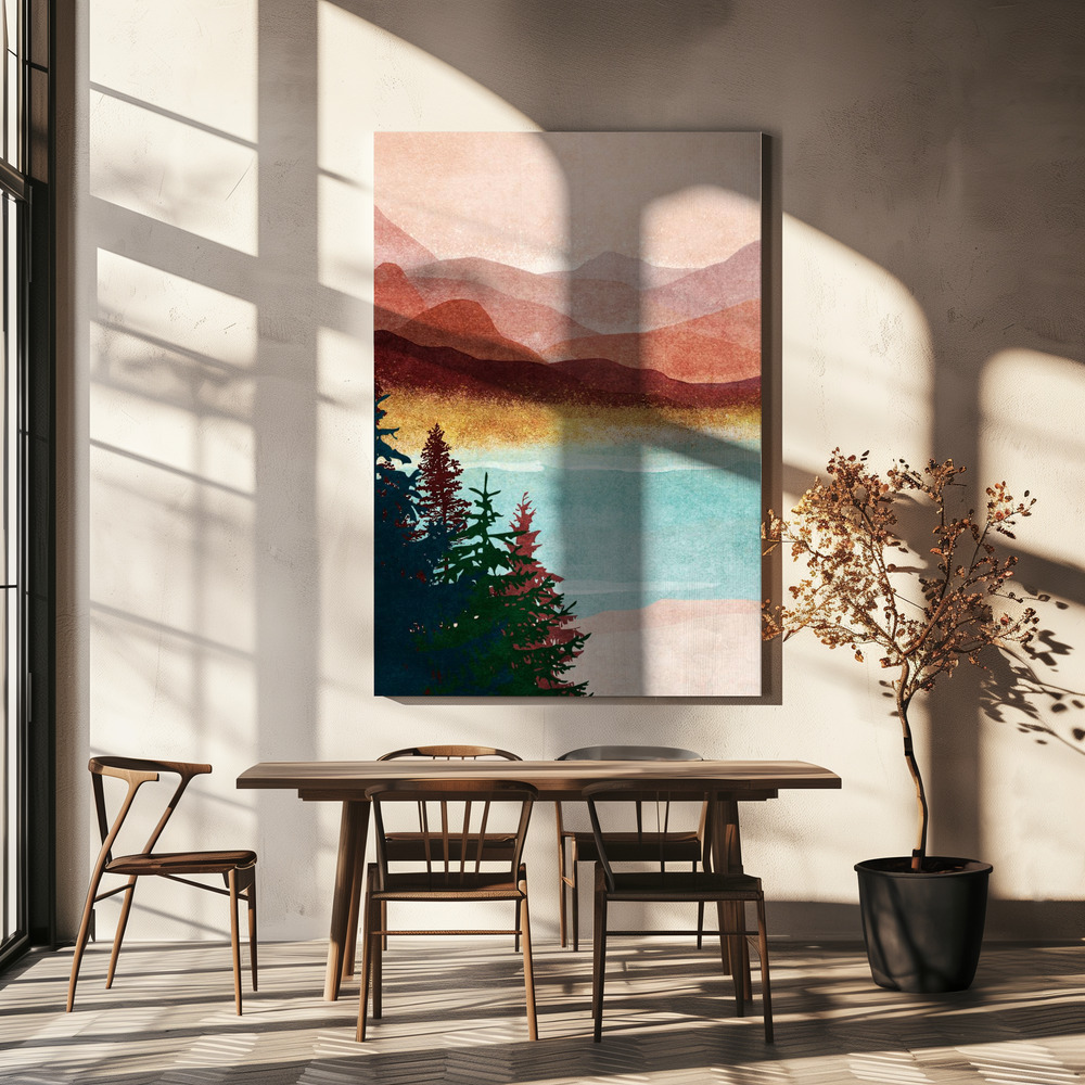 Canvas print - Misty Mountain Glow over dining table