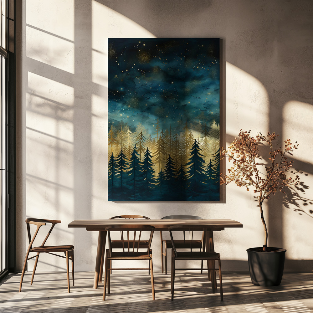 Lærred - Teal and Gold 2 over spisebordet
