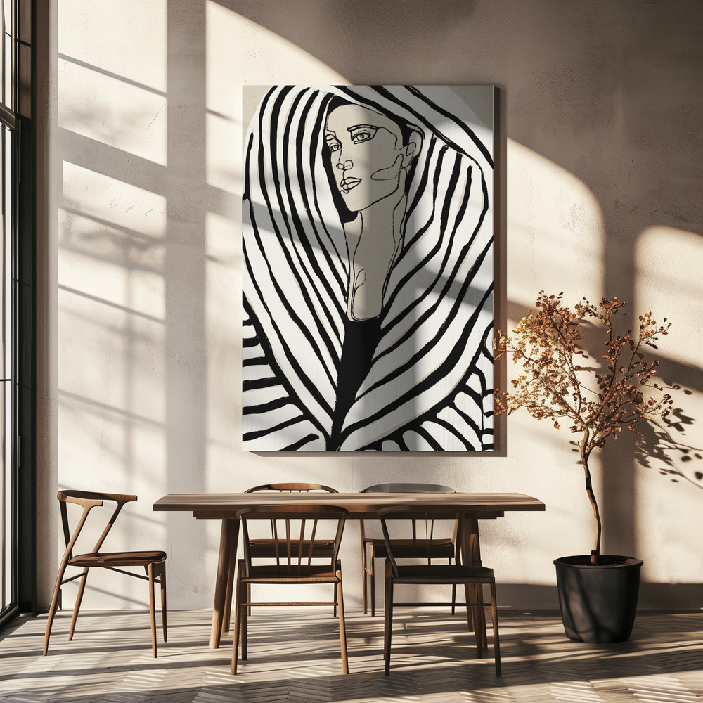 Leinwandbild - Striped Coat über dem Esstisch