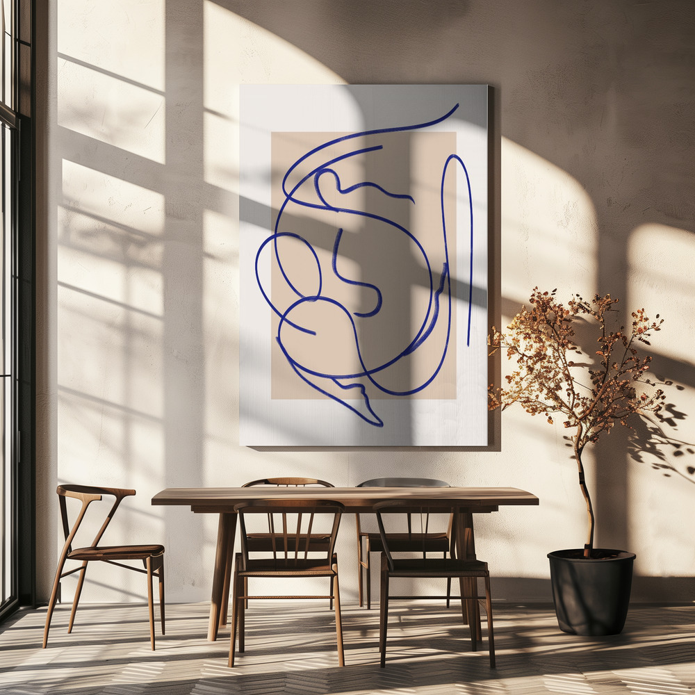 Stampe su tela - Abstract Blue Line Art 3 sopra il tavolo da pranzo