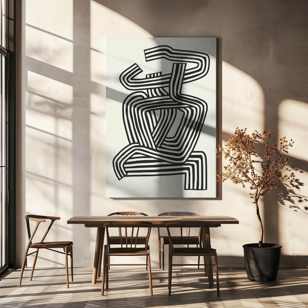 Lærred - Stripe Woman Portrait over spisebordet