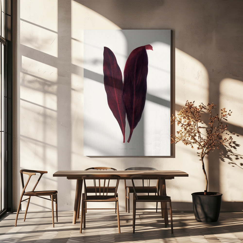 Stampe su tela - Pink Dracaena Ferrea Leaf Illustration sopra il tavolo da pranzo