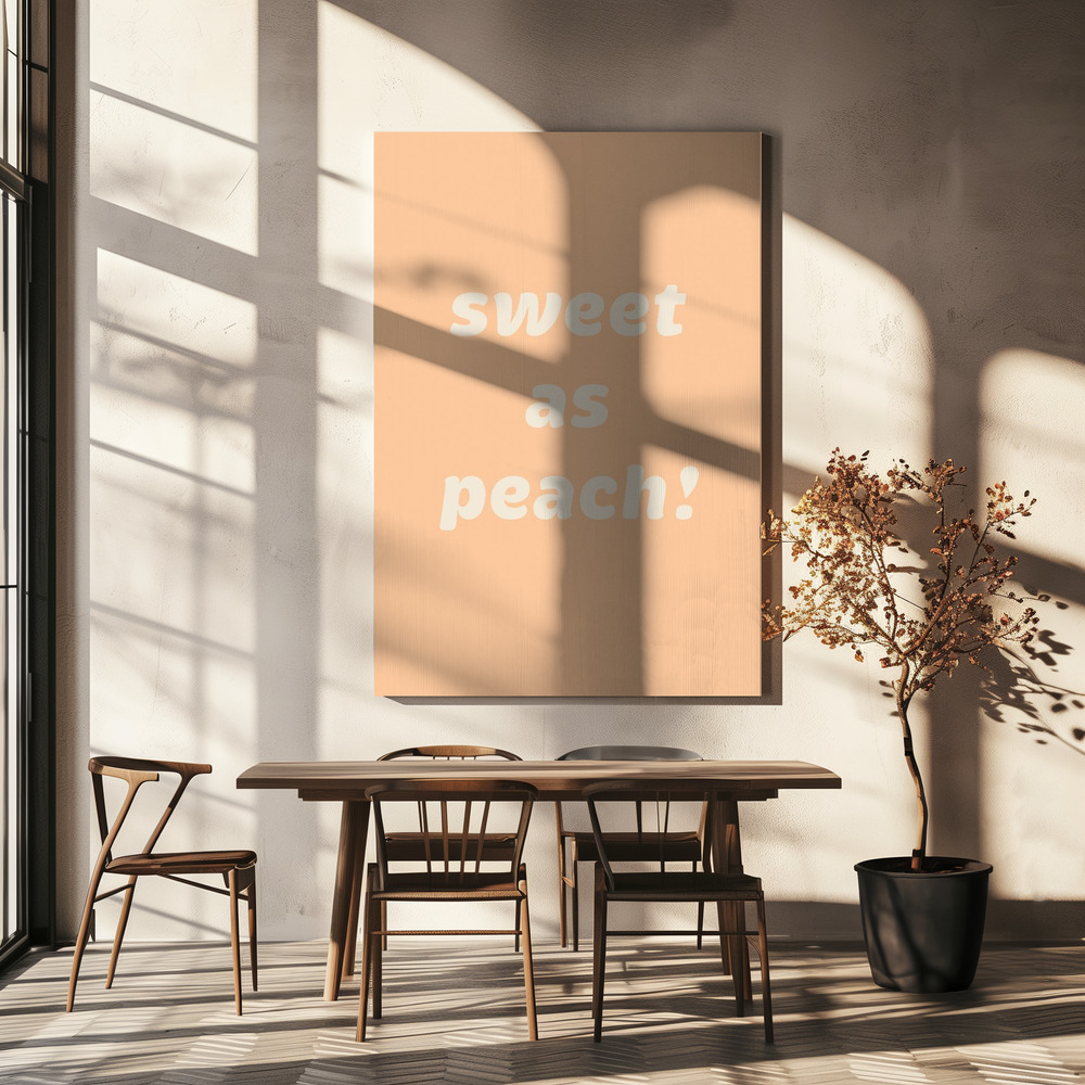 Leinwandbild - Sweet As Peach! Text Poster - über dem Esstisch