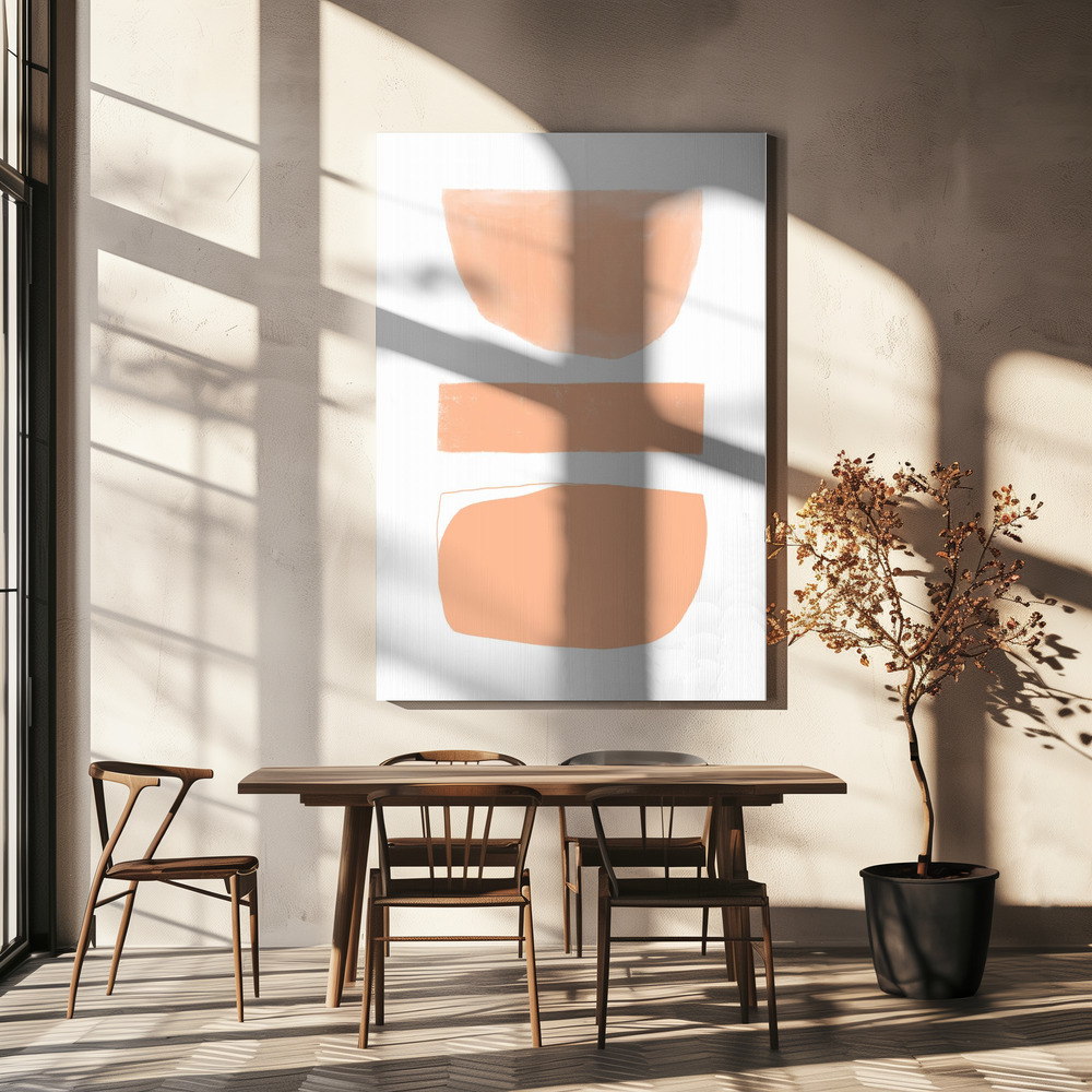 Stampe su tela - Abstract Shapes Peach sopra il tavolo da pranzo