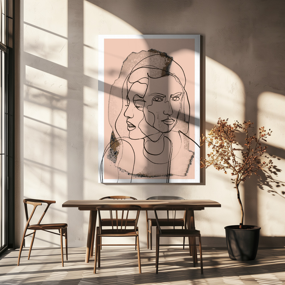 Lienzo - Time Whispers (Peach) sobre la mesa del comedor