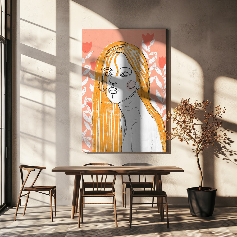 Lærred - The Tulip Girl (Peach) over spisebordet