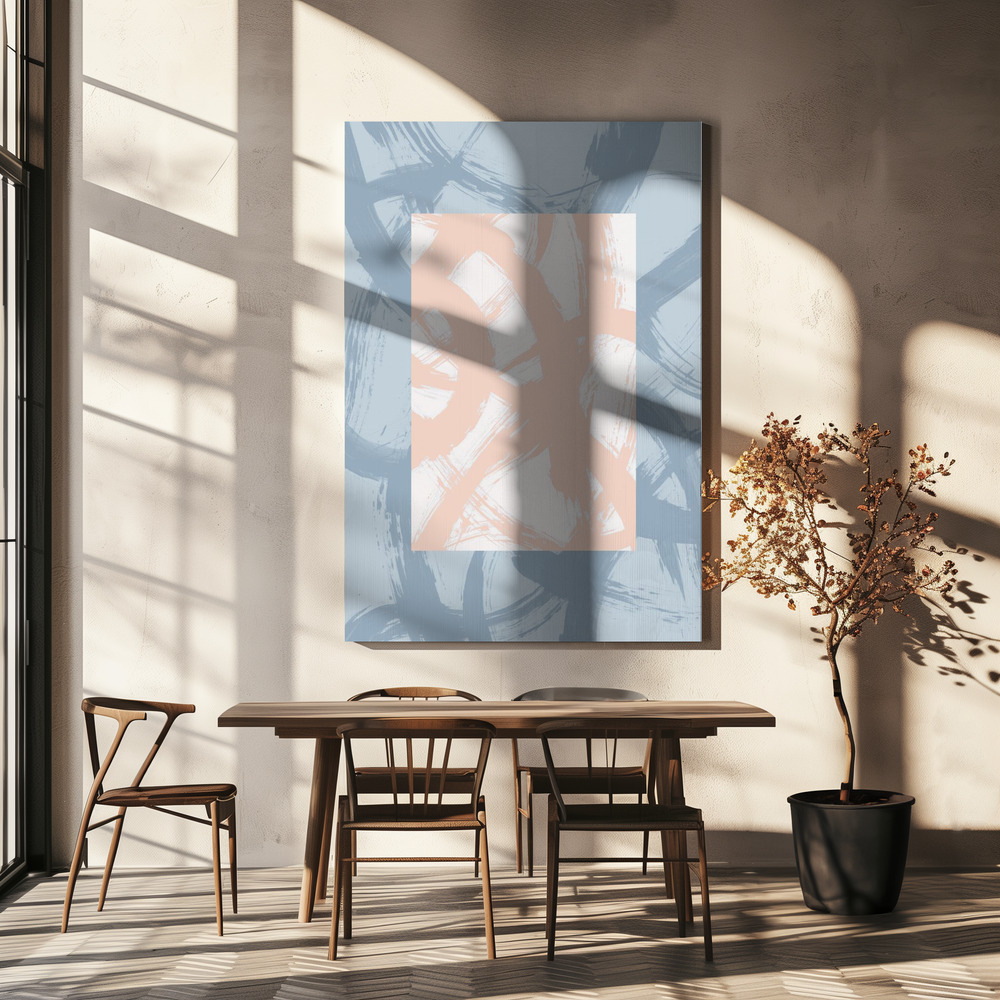Leinwandbild - Abstract Brush Strokes 98A über dem Esstisch