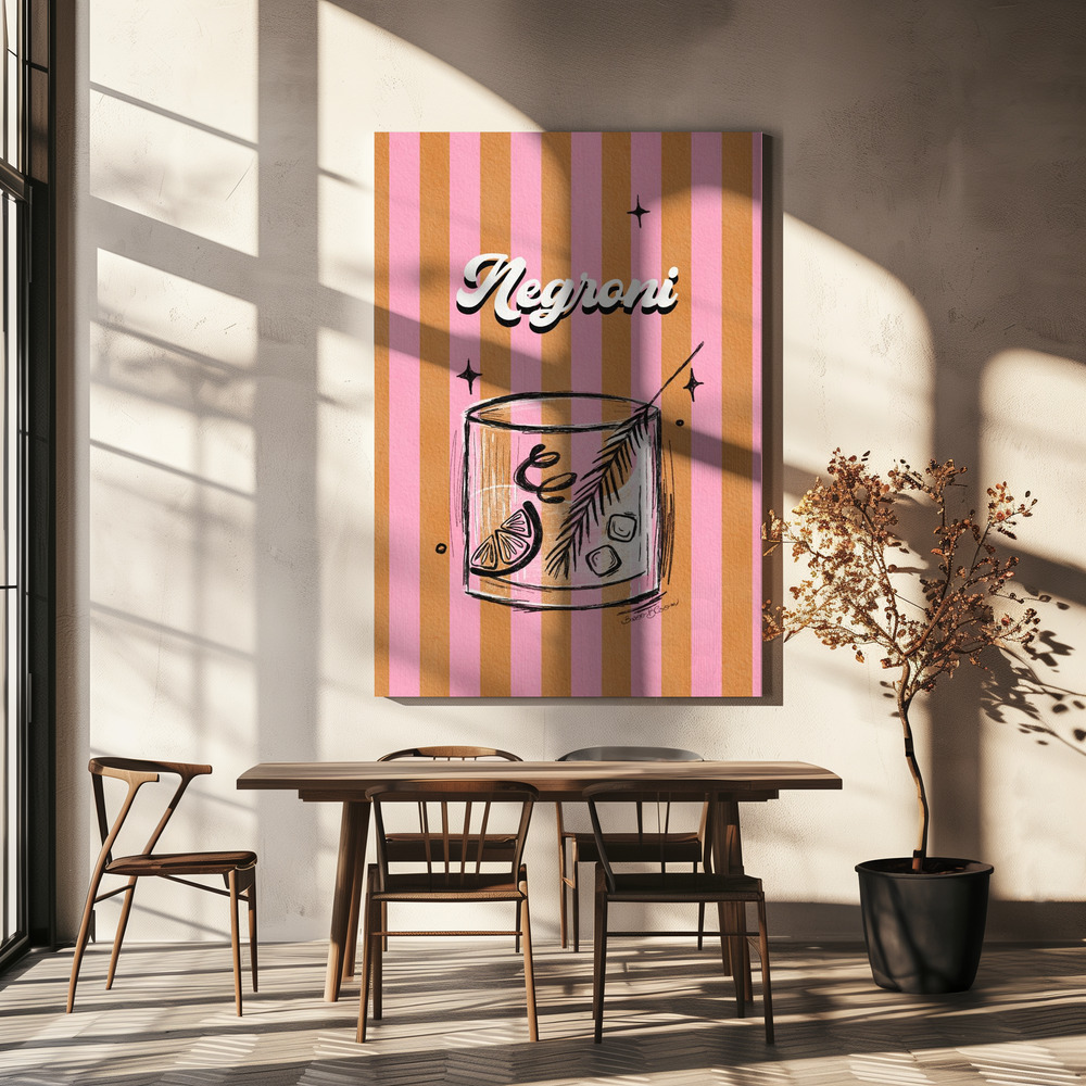 Canvas print - Negroni Drink on Stripes over dining table