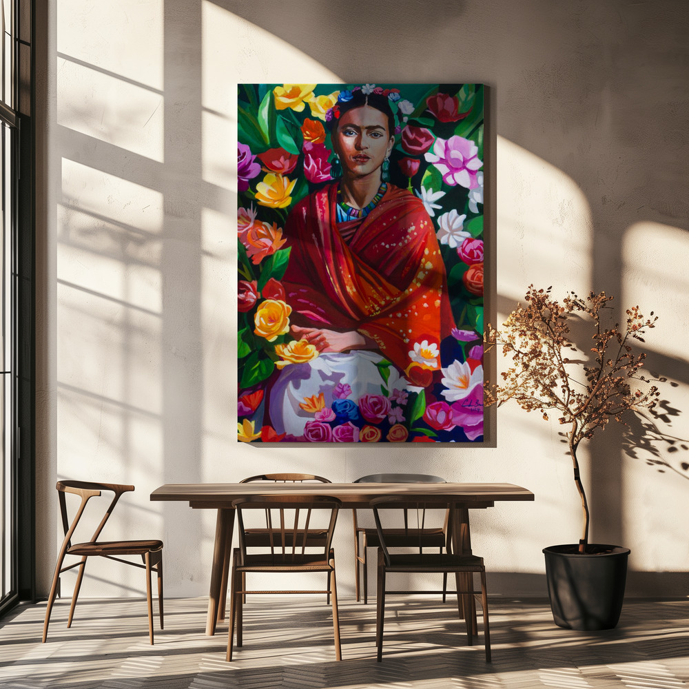 Lienzo - Frida sobre la mesa del comedor