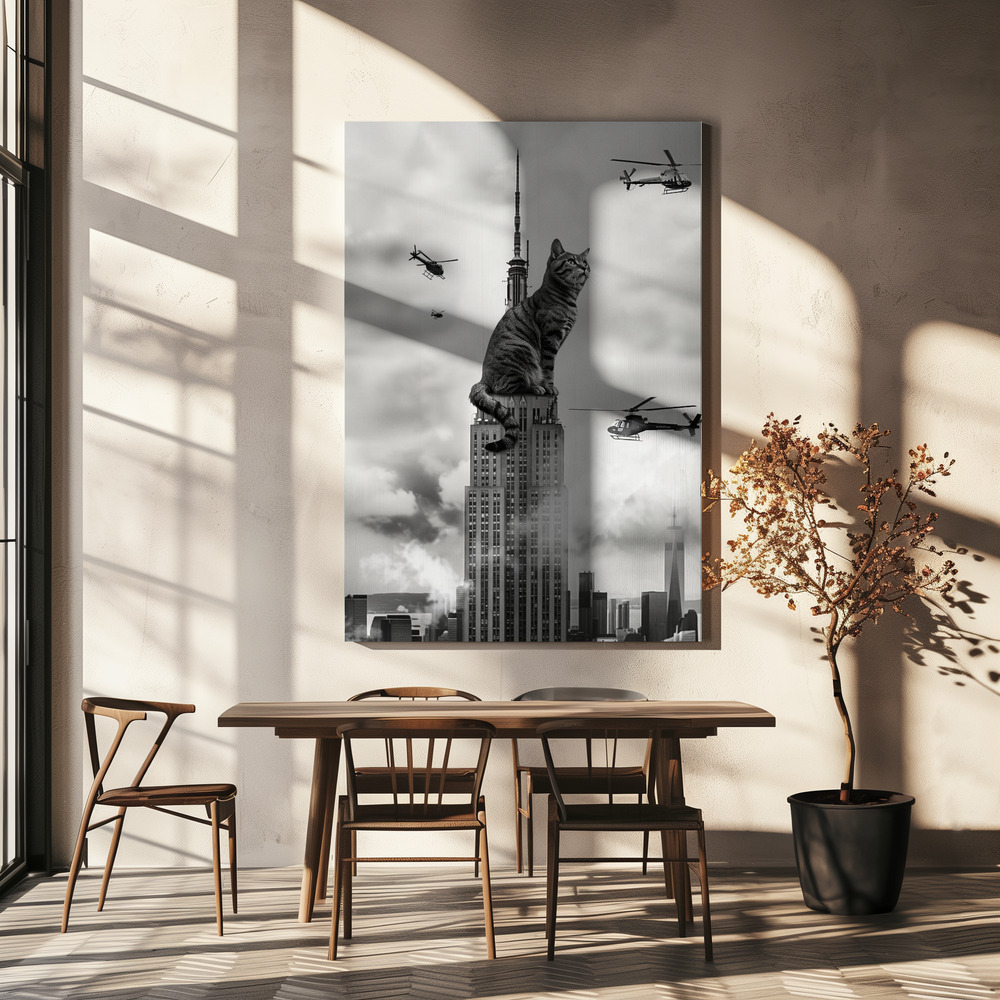 Canvas taulu - Cat on top ruokapöydän yli