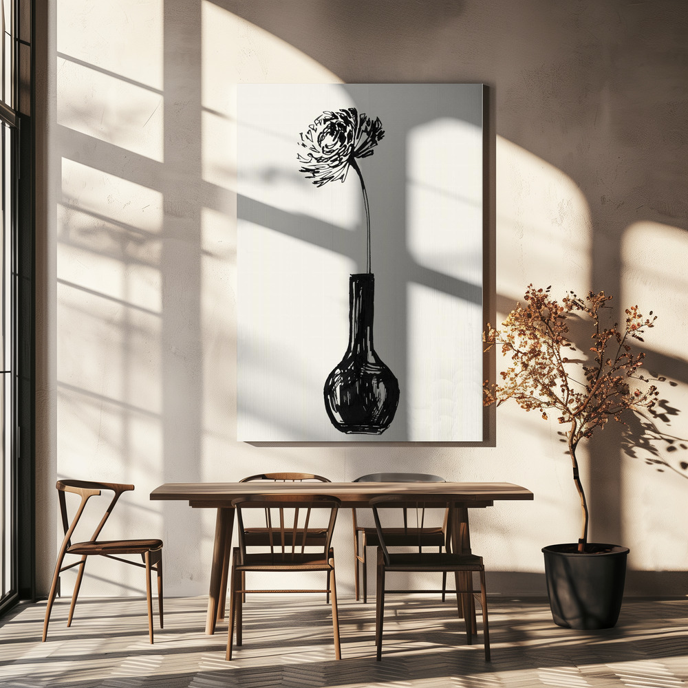 Canvas print - Flower in a vase ink sketch over dining table