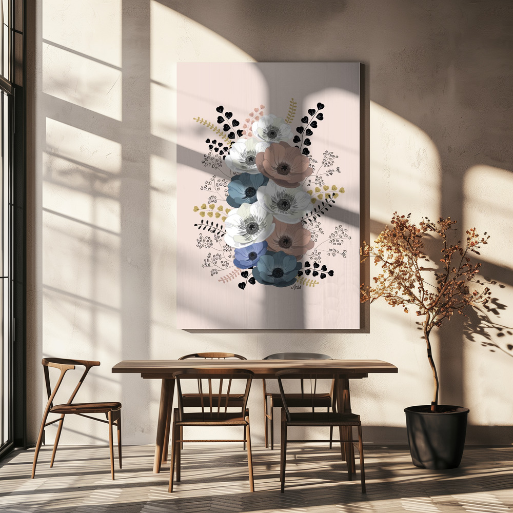 Canvas print - Anemones Floral Bouquet over dining table