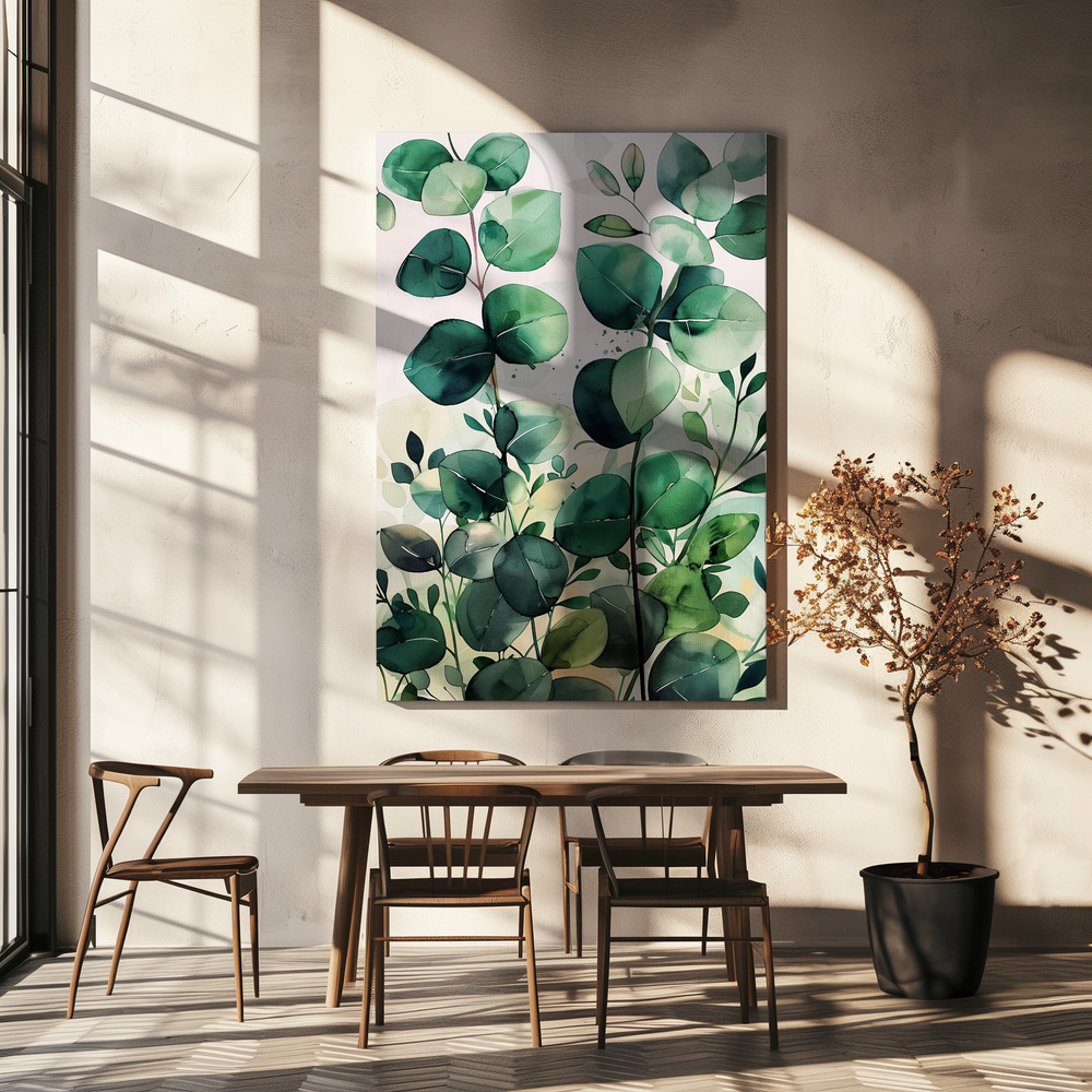 Canvas print - Nature Flowers and Leaves Watercolor Art (5) over dining table