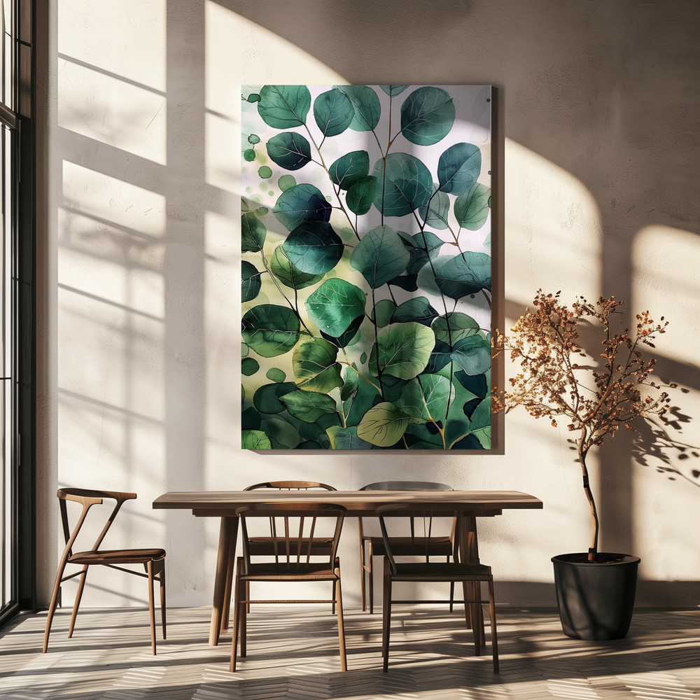 Canvas taulu - Nature Flowers and Leaves Watercolor Art (9) ruokapöydän yli