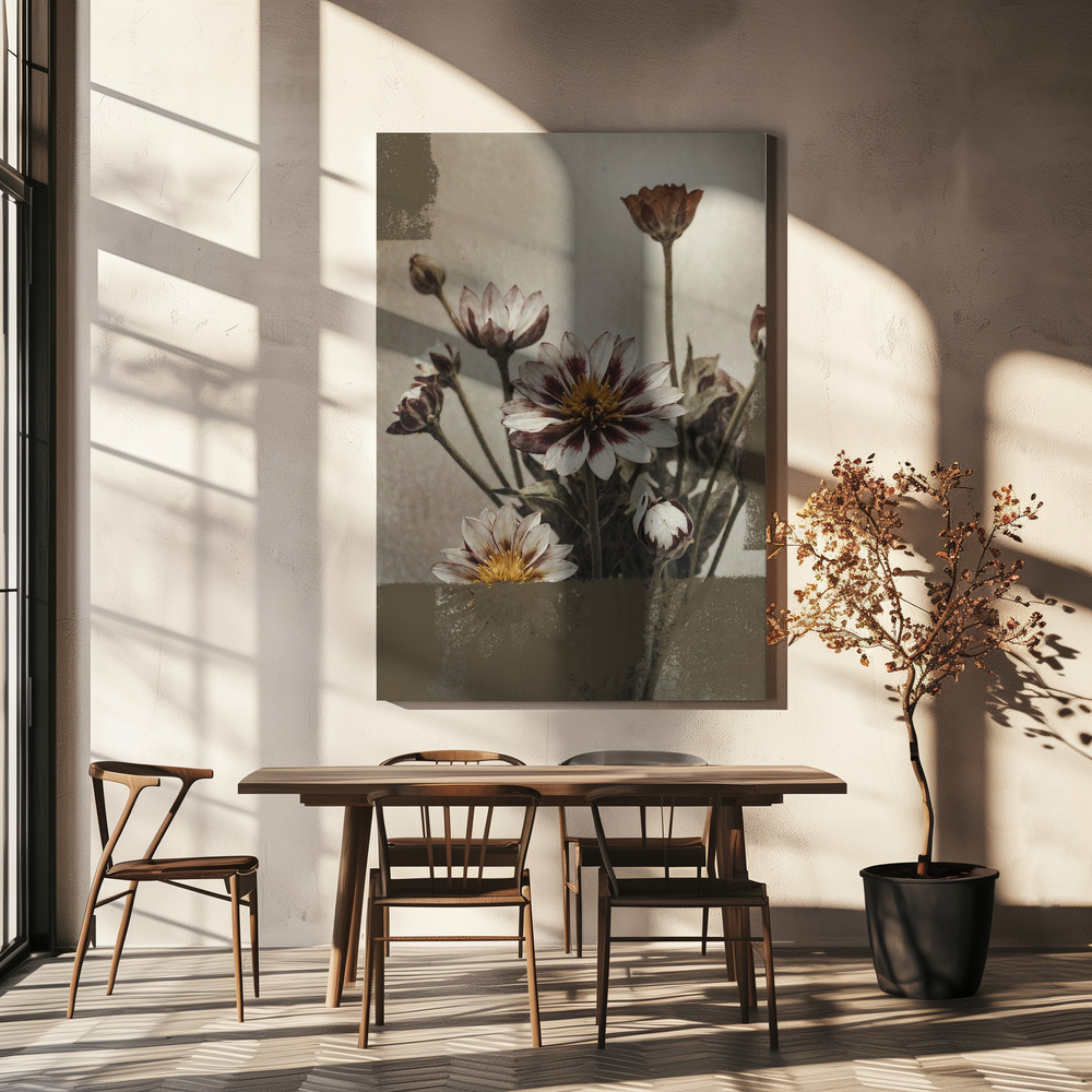 Canvas taulu - 5 Vintage Flowers ruokapöydän yli