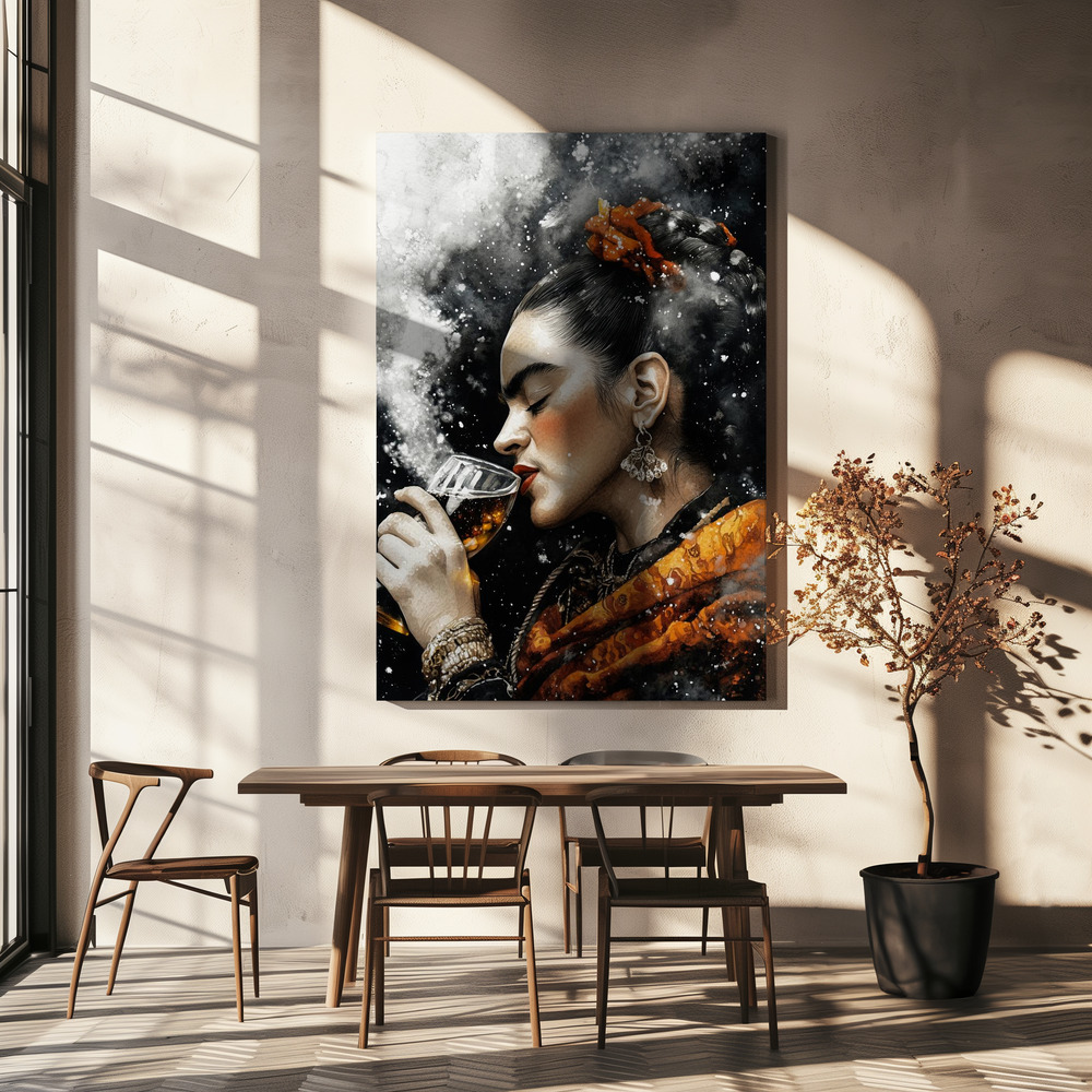Canvas print - Frida with drink over dining table