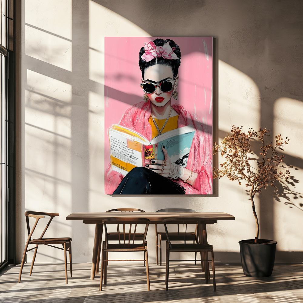 Canvas print - Frida Reading Book over dining table